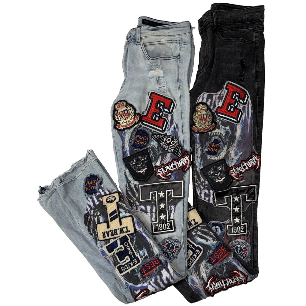 Lot Of 2 Rockstar Original Jeans Young Men Sz 30 Denim Distressed Appliques